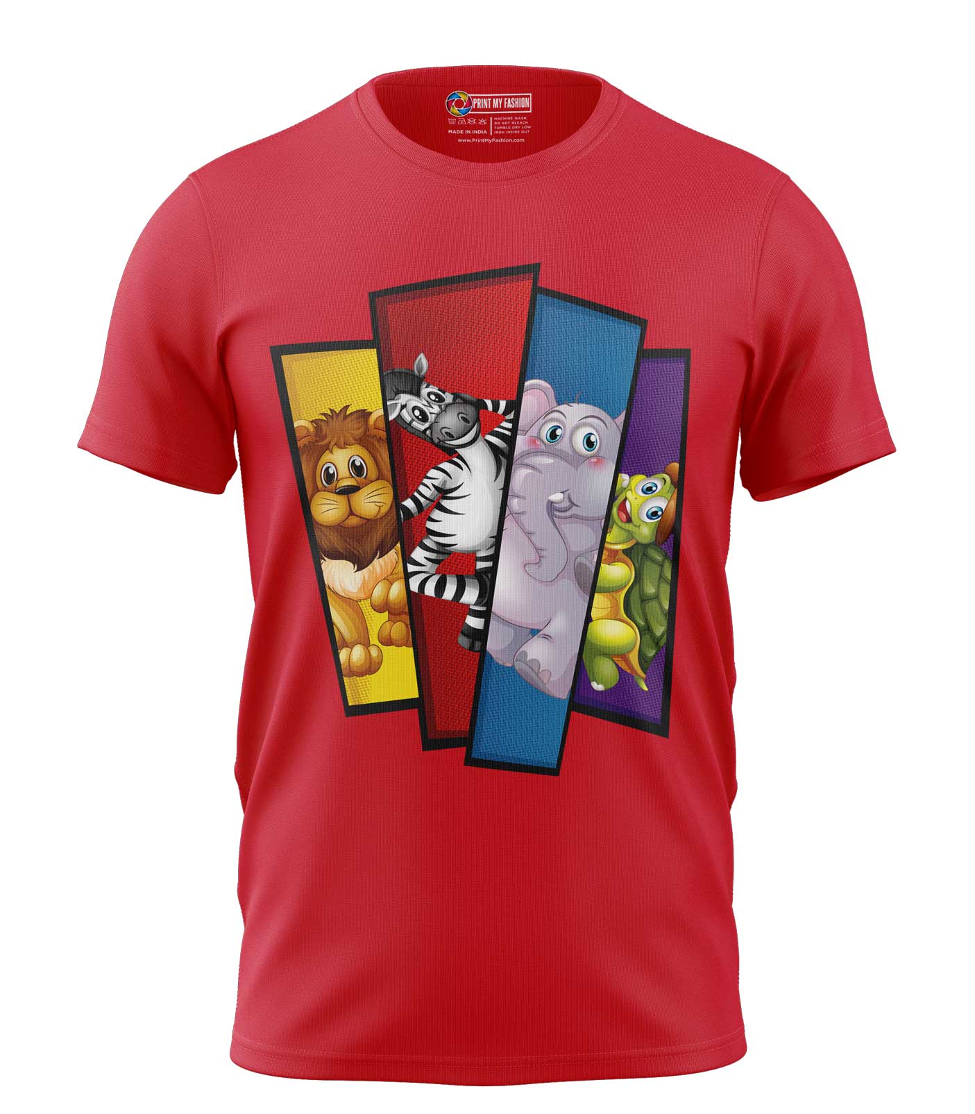 PMF-TS-B-C805-RD Boys T-Shirt Lion Zebra Elephant Tortoise - Image 1