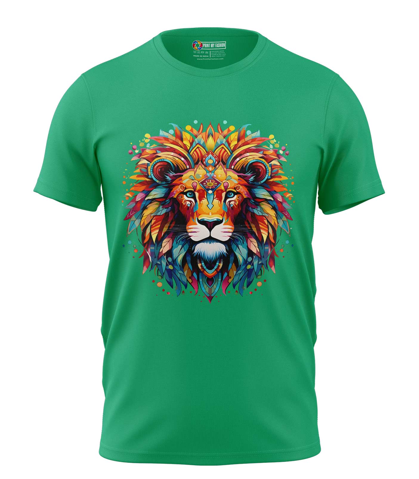 PMF-TS-B-C1039-GN Boys T-Shirt Colorful Vivid Lion Regular Fit Round Neck Half Sleeve 180 GSM Bio-Washed Cotton T-Shirt - Image 1