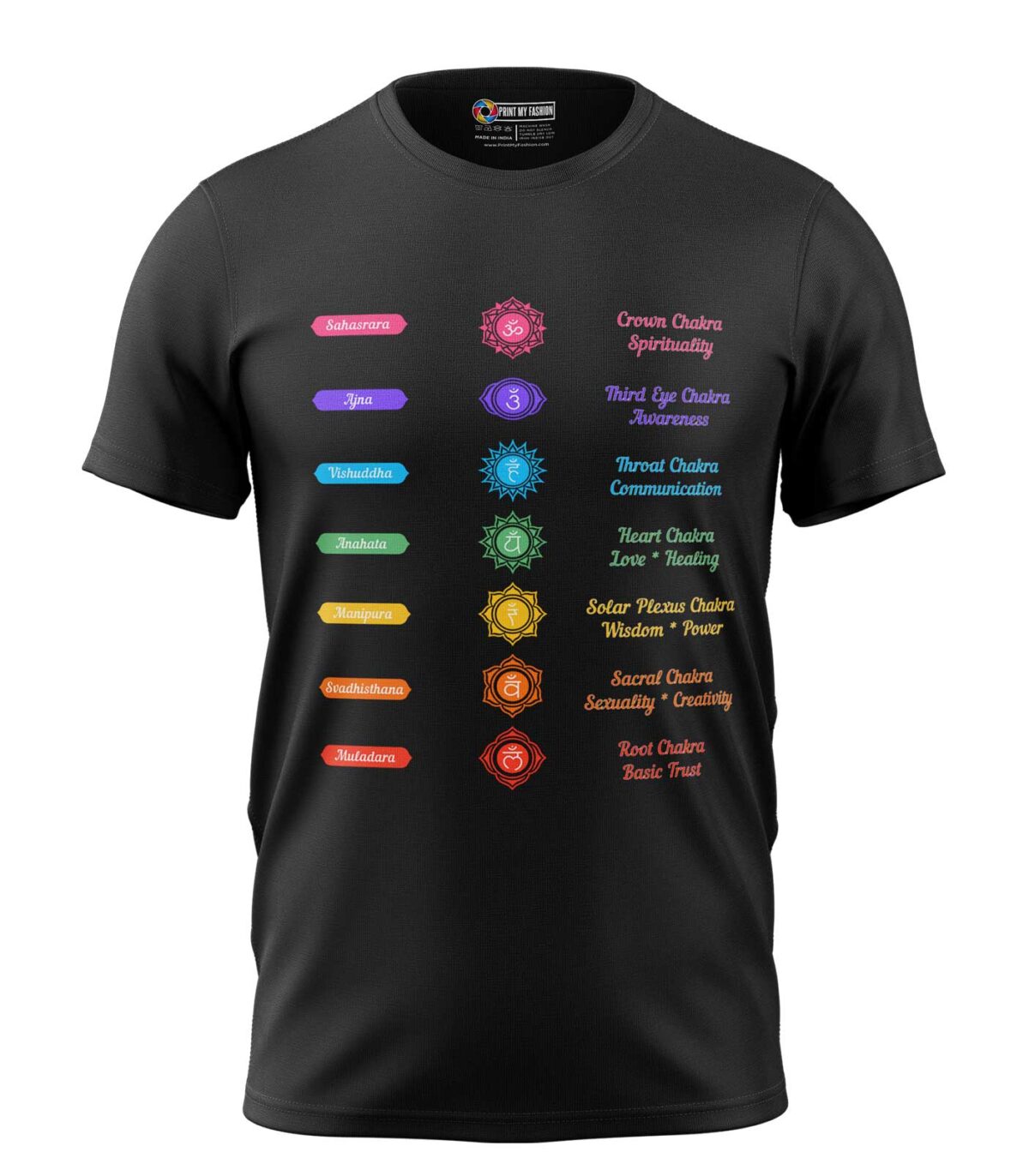 Boys T-Shirt 7 Chakras Infographic Regular Fit Round Neck Half Sleeve 180 GSM Bio-Washed Cotton T-Shirt - Image 1