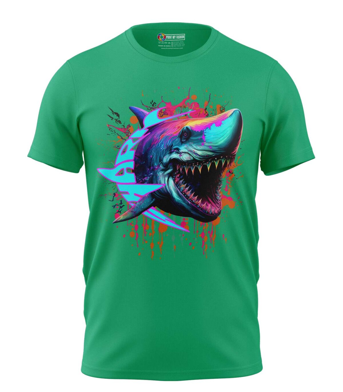 Boys T-Shirt Colorful Shark Regular Fit Round Neck Half Sleeve 180 GSM Bio-Washed Cotton T-Shirt - Image 1