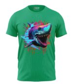 Boys T-Shirt Colorful Shark Regular Fit Round Neck Half Sleeve 180 GSM Bio-Washed Cotton T-Shirt