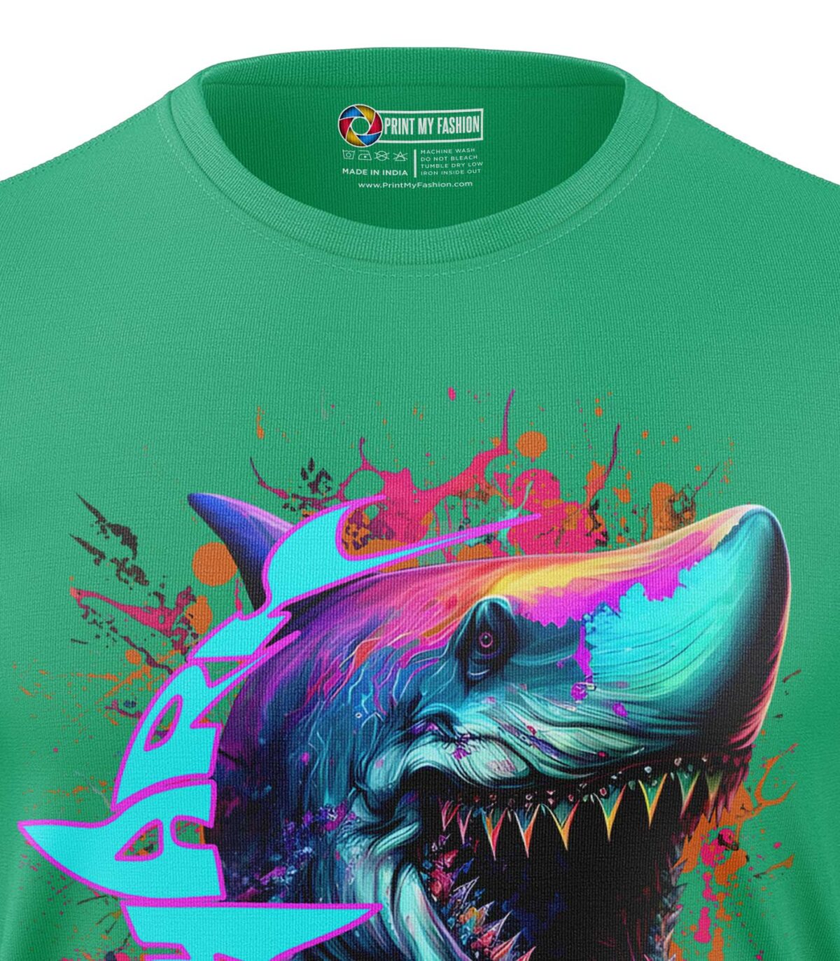 Boys T-Shirt Colorful Shark Regular Fit Round Neck Half Sleeve 180 GSM Bio-Washed Cotton T-Shirt - Image 2