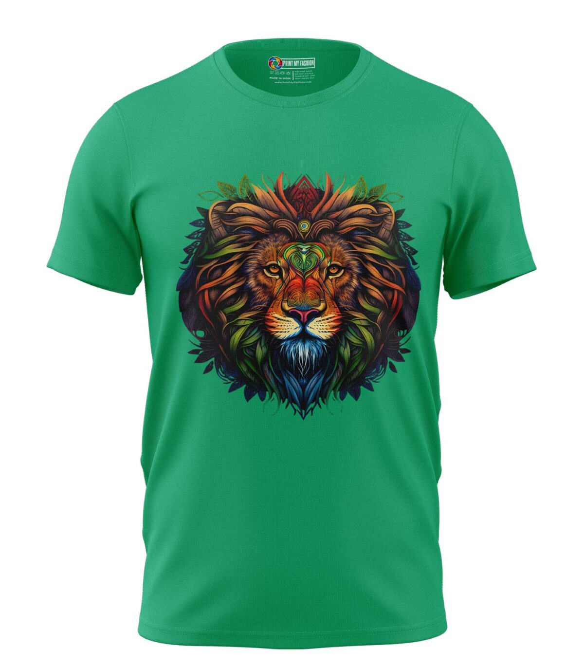 Boys T-Shirt Lion Mandala Regular Fit Round Neck Half Sleeve 180 GSM Bio-Washed Cotton T-Shirt - Image 1
