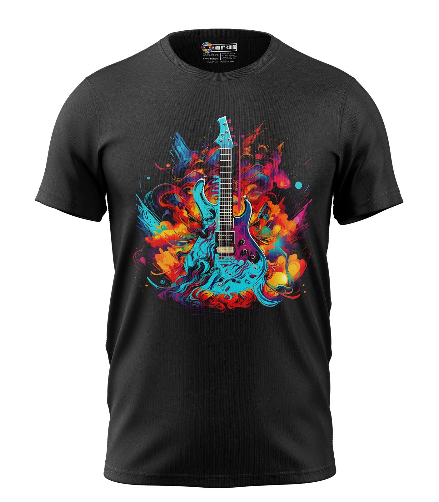 PMF-TS-B-C959-BK Boys T-Shirt Colorful Guitar Regular Fit Round Neck Half Sleeve 180 GSM Bio-Washed Cotton T-Shirt - Image 1
