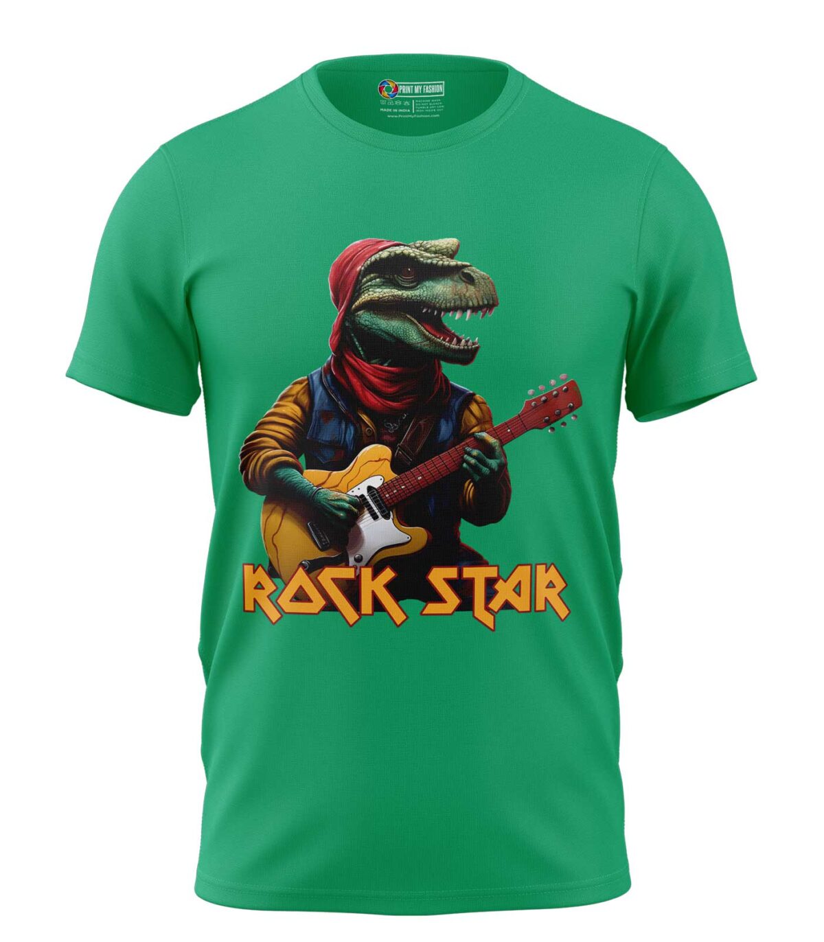 Boys T-Shirt T-Rex Guitar Regular Fit Round Neck Half Sleeve 180 GSM Bio-Washed Cotton T-Shirt - Image 1