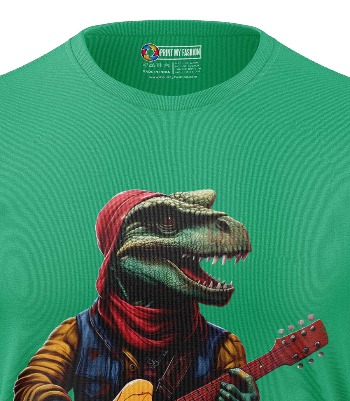 Boys T-Shirt T-Rex Guitar Regular Fit Round Neck Half Sleeve 180 GSM Bio-Washed Cotton T-Shirt - Image 2