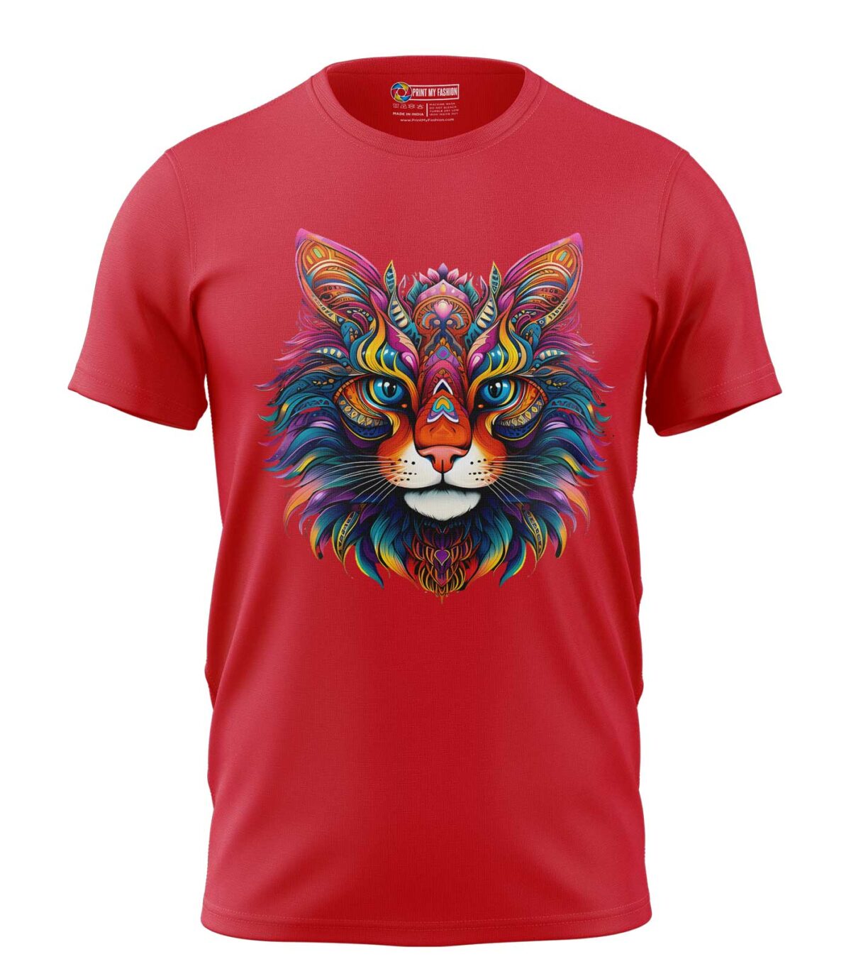 Boys T-Shirt Cat Art Regular Fit Round Neck Half Sleeve 180 GSM Bio-Washed Cotton T-Shirt - Image 1