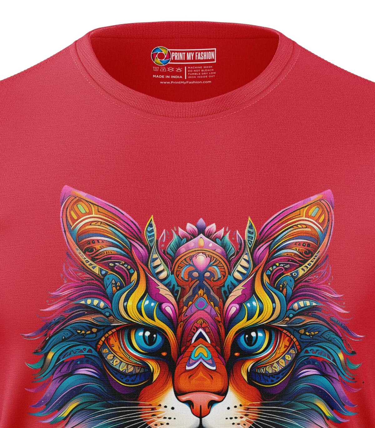 Boys T-Shirt Cat Art Regular Fit Round Neck Half Sleeve 180 GSM Bio-Washed Cotton T-Shirt - Image 2