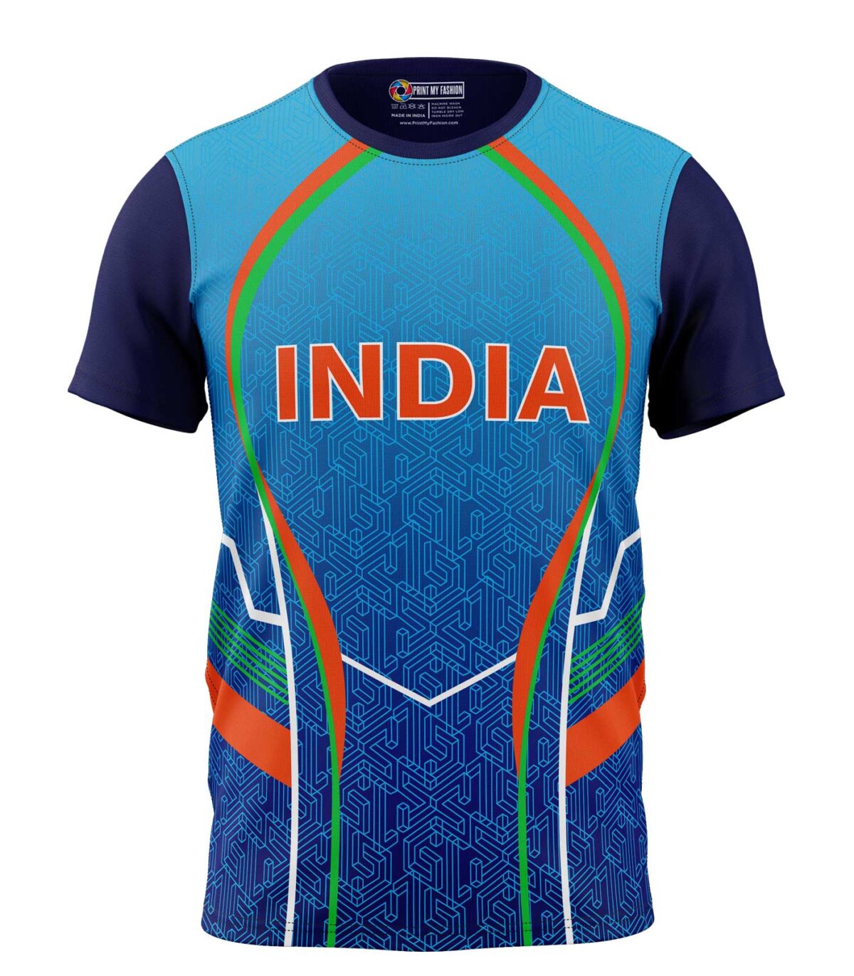 Boys T-Shirt Sports Cricket Jersey India Regular Fit Round Neck Half Sleeve All Over Print - Image 1